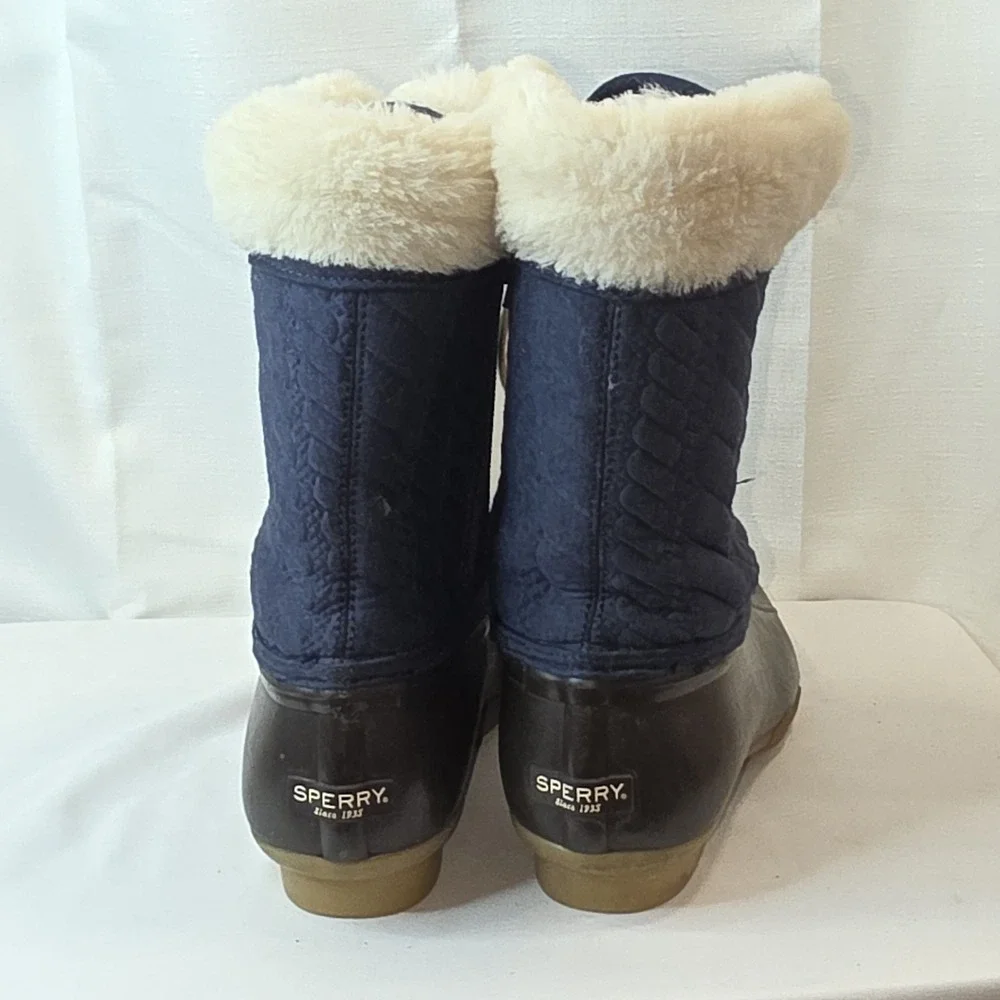 Sperry Top-Sider Saltwater Blue Quilted Duck Boots Navy Girls 6Y EU 38